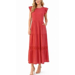 Zesica pink smocked bust eyelet sleeve midi dress size medium